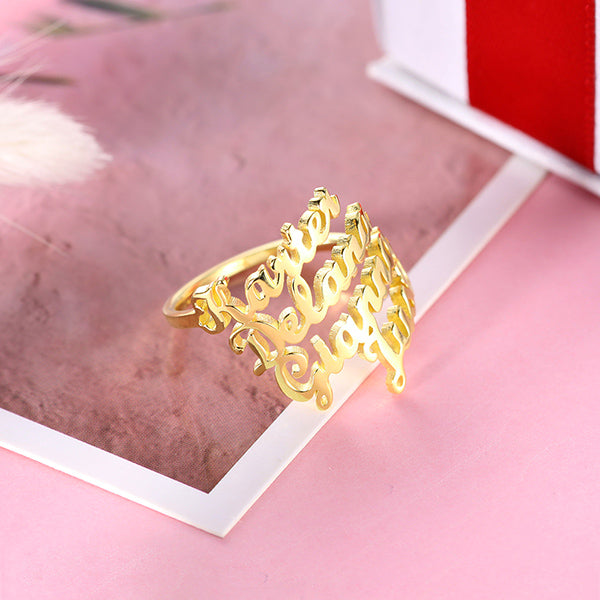 Personalized 4 Names Ring in Silver