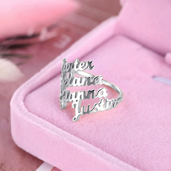 Personalized 4 Names Ring in Silver