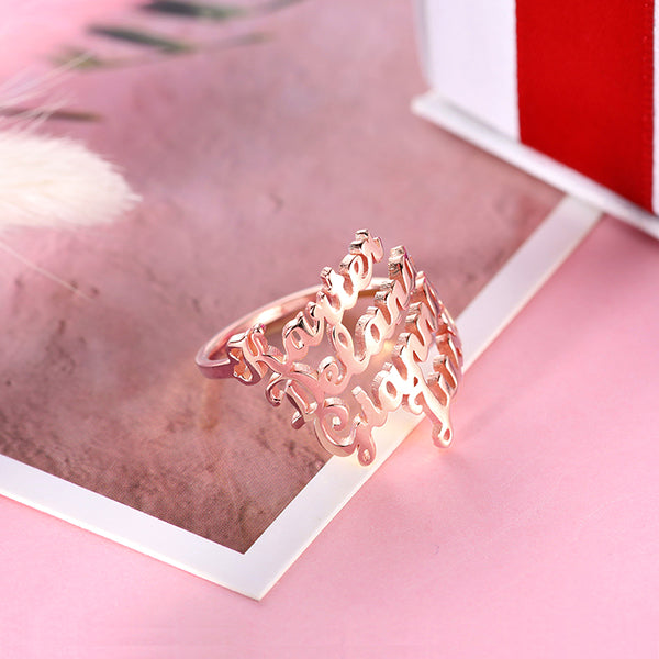 Personalized 4 Names Ring in Silver