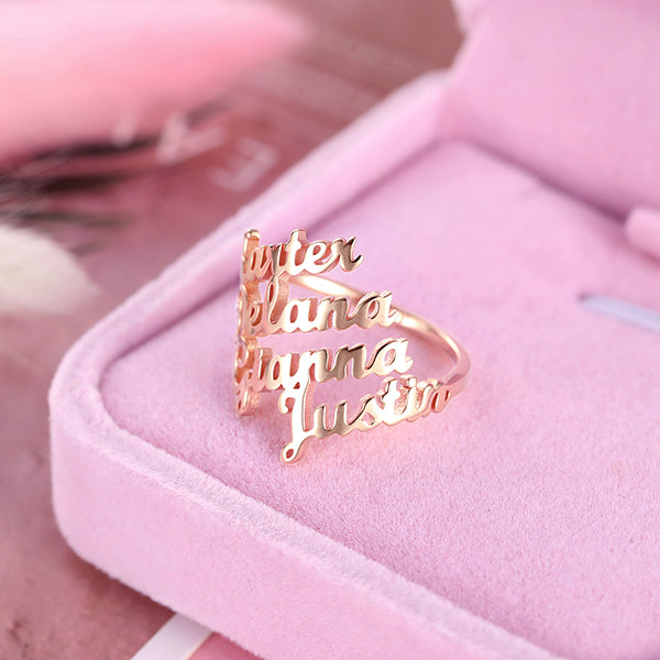 Personalized 4 Names Ring in Silver
