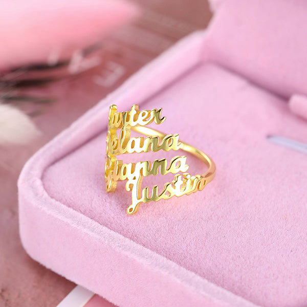 Personalized 4 Names Ring in Silver