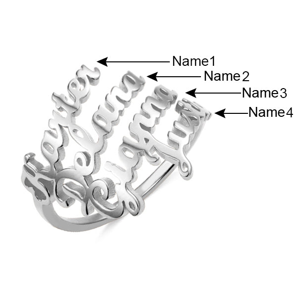Personalized 4 Names Ring in Silver