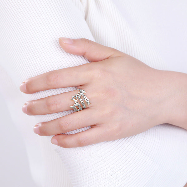 Personalized 4 Names Ring in Silver