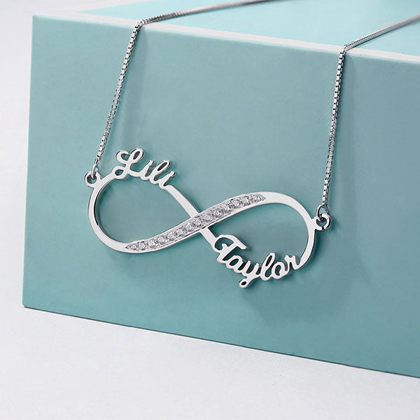 Custom Infinity 2 Names CZ Necklace