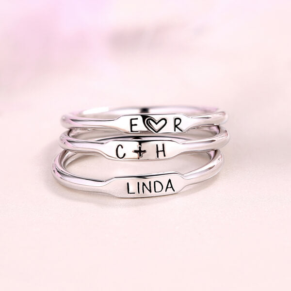Personalized Initial and Name Stackable Bar Rings