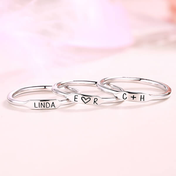 Personalized Initial and Name Stackable Bar Rings
