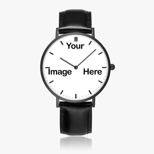 Personalized Photo Hot Selling Ultra-Thin Leather Strap Quartz Watch (Black With Indicators)