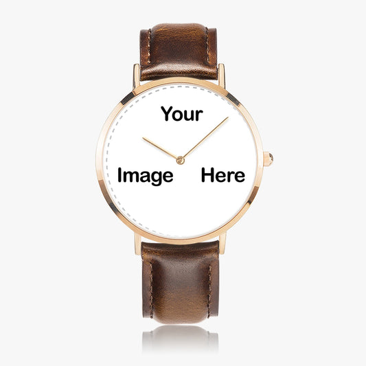Personalized Photo Hot Selling Ultra-Thin Leather Strap Quartz Watch (Rose Gold)