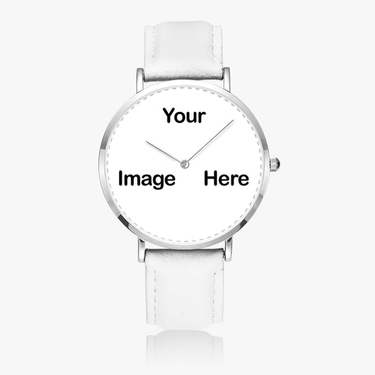 Personalized Photo Hot Selling Ultra-Thin Leather Strap Quartz Watch (Silver)