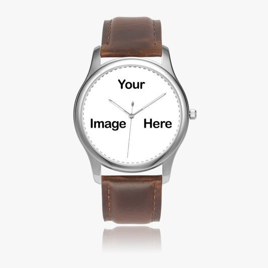 Personalized Photo Stylish Leather Strap Classic Quartz Watch (Silver)