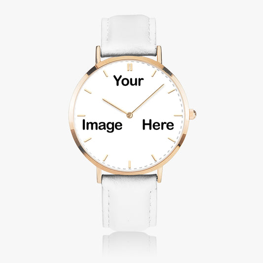 Personalized Photo Hot Selling Ultra-Thin Leather Strap Quartz Watch (Rose Gold With Indicators)