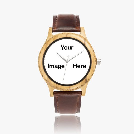 Personalized Photo Italian Olive Lumber Wooden Watch - Leather Strap