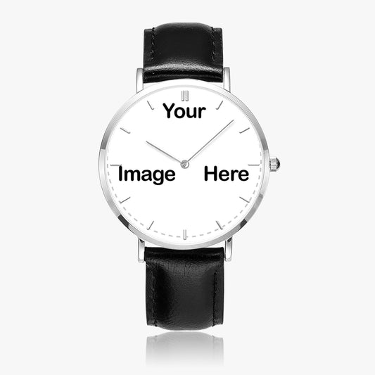 Personalized Photo Hot Selling Ultra-Thin Leather Strap Quartz Watch (Silver With Indicators)