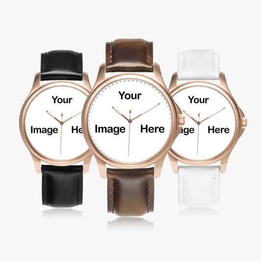 Personalized Photo Stylish Classic Leather Strap Quartz Watch (Rose Gold)