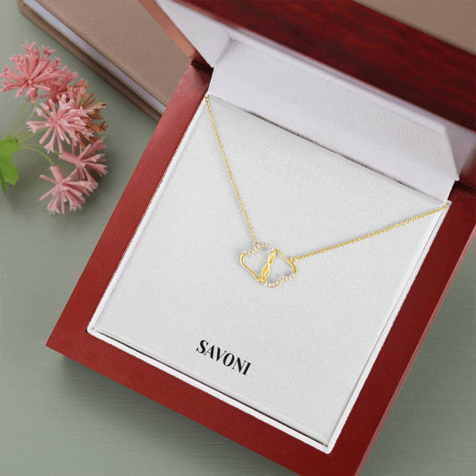 Luxury Real Gold And Diamonds Interlocked Hearts Necklace