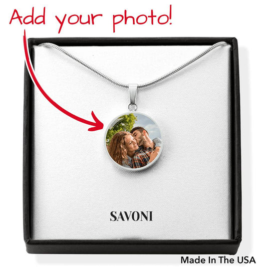 Luxury Photo Upload Round Pendant Necklace - Snake Chain