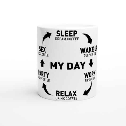 My Day Dream Coffee Gulp Coffee Sip Coffee Drink Coffee Slurp Coffee Lick Coffee White 11oz Ceramic Mug